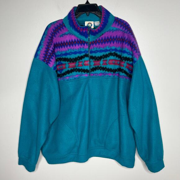 Vintage Men's 90s 1/4 ZipPullover Fleece Size Large Aztec Snow Ski Snowboard 80s - Picture 1 of 8
